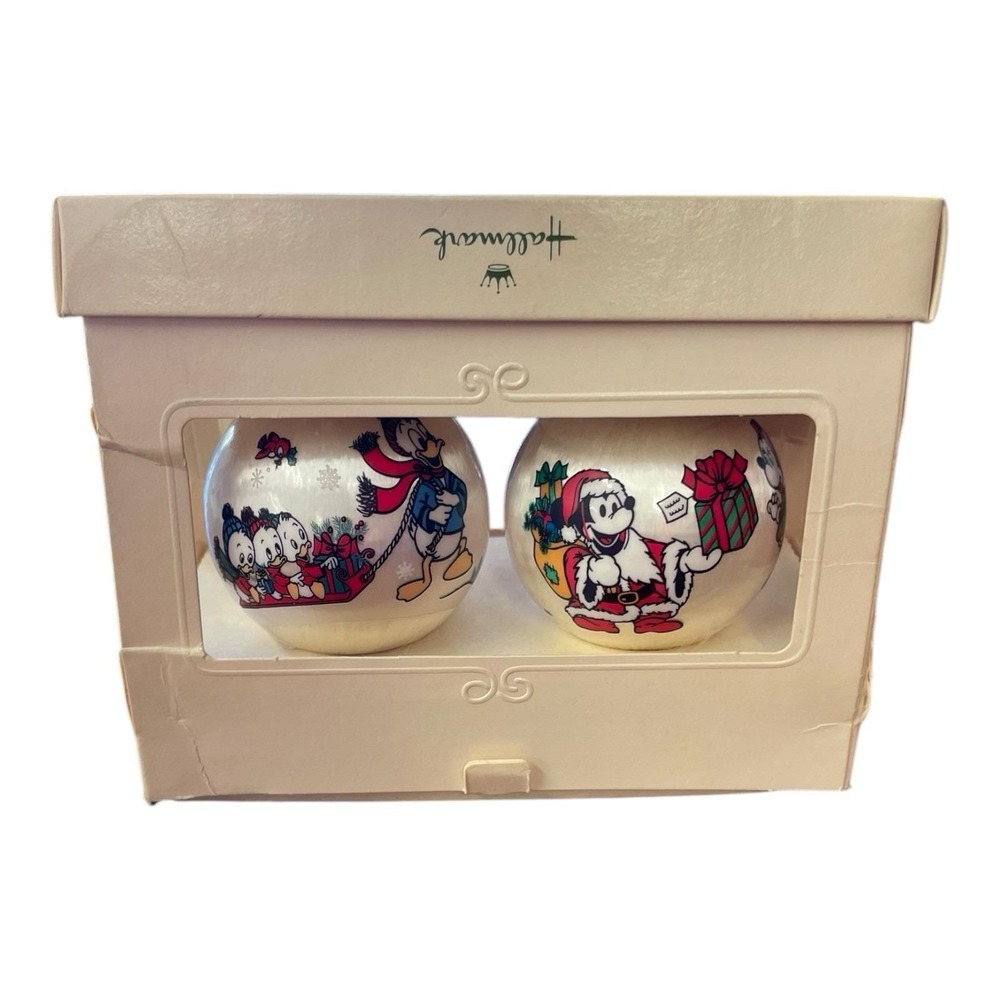 Mickey Mouse Happy Holidays & Merry Christmas Hallmark Satin Ornaments‎